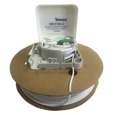 TELEVES Optische Box OB1F20LC | LWL-Spleißbox 1 Ausgang | 20m Kabel LC/APC | Kunststoff | IP20 | weiß