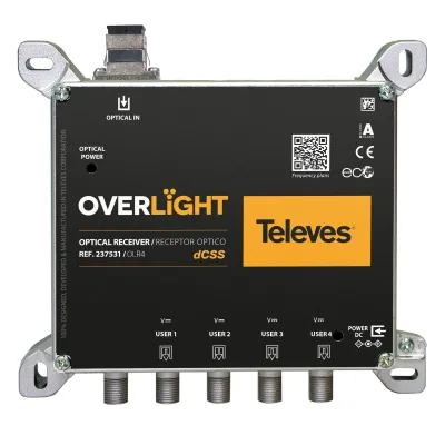 TELEVES Optischer Rückumsetzer OLR4 Quad | 4 SAT & Terrestrik Ausgänge | LWL auf Koax | dCSS/Legacy | Netzteil inkl.