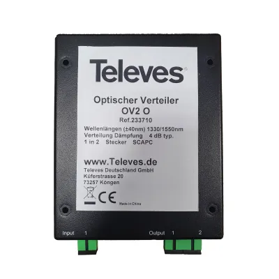 TELEVES Optischer Verteiler OV2O | 2-fach LWL Splitter | SC/APC Buchsen | 4 dB Dämpfung | für Glasfaser Netzwerke