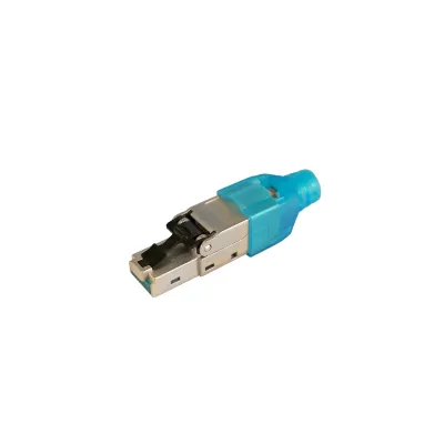 TELEVES RJ45-Stecker CAT6A-F FTP Cat 6A | Crimp | wiederverwendbar | AWG 23-26 | blaue Schutzhülle | grau | 25 Stück