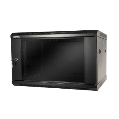 TELEVES Netzwerkschrank 19 Zoll MSR196B 233105 | 6HE | B600xH370xT450mm | Wand- & Bodenmontage | schwarz RAL9005