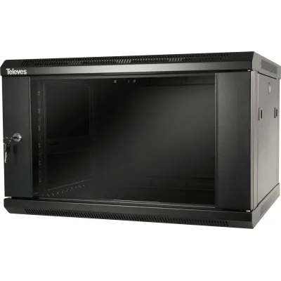 TELEVES Netzwerkschrank 19 Zoll MSR196B 233105 | 6HE | B600xH370xT450mm | Wand- & Bodenmontage | schwarz RAL9005
