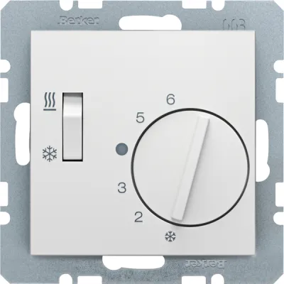 Berker Temperaturregler 20291909 | Raumthermostat Unterputz 230V | 5-30°C | IP20 | Drehknopf | polarweiß matt