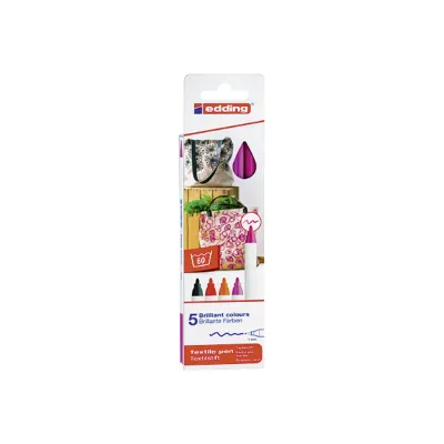 edding Textilstift Set 4600/5 S | Stoffmalstifte waschfest 1 mm | 5 warme Farben | Baumwolle, Leinen, Seide