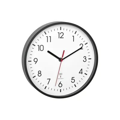 TFA Dostmann Funkwanduhr 60.3550.01 | Funkuhr | 24,5 cm rund | Glasabdeckung | schwarz | großes Zifferblatt