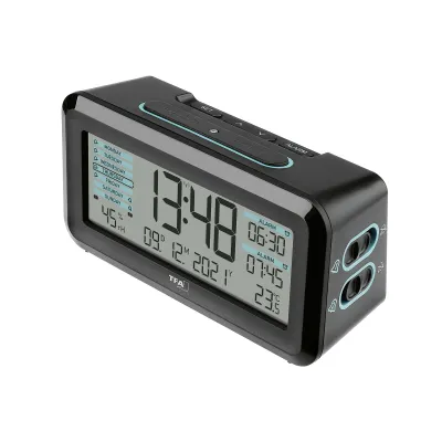 TFA Dostmann Funkwecker BOXX2 60.2562.01 | digital | 2 Weckzeiten | Raumklimaüberwachung | Thermometer | Akku | Schwarz