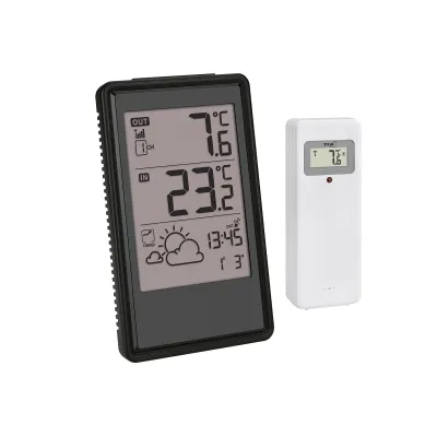 TFA Funk Wetterstation 10005316 | kabellos | Außensensor bis 100 m | Weckfunktion | Innen- & Außentemperatur | schwarz