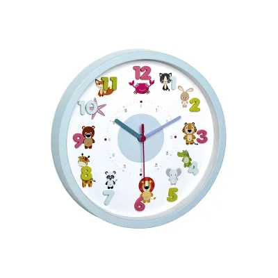 TFA Kinder Wanduhr 60.3051.14 | Little Animals | Tiermotive | Lernuhr | 3D-Ziffern | Ø30,9cm | Kunststoff Glasabdeckung