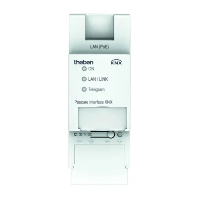 Theben KNX IP Secure Interface 9070771 | Schnittstelle IP/KNX Ethernet REG | 12–30V DC PoE | LED | 2TE | weiß
