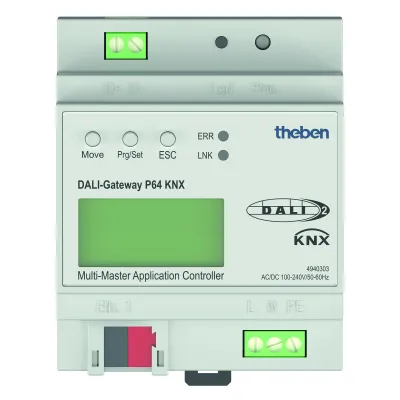 Theben DALI Gateway P64 KNX 4940303 | DALI-2 zertifiziert | 1 Kanal | 64 Teilnehmer | REG | Webserver | 100-240V