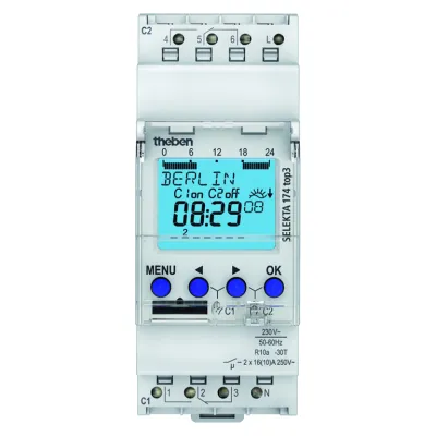 Theben SELEKTA 174 top3 | Digitale Zeitschaltuhr | 2 Kanäle | Astro-/Wochenprogramm | 230V | DIN-Schiene