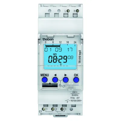 Theben TR 610 top3 | Digitale Zeitschaltuhr | 1-Kanal | Wochenprogramm | DIN-Schiene | App-Steuerung | 230V | 16A | 2 TE
