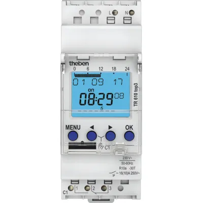 Theben TR 610 top3 | Digitale Zeitschaltuhr | 1-Kanal | Wochenprogramm | DIN-Schiene | App-Steuerung | 230V | 16A | 2 TE