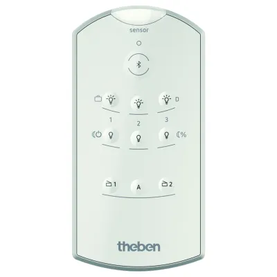 Theben Fernbedienung theSenda B 9070985 | Handsender für Bewegungs- & Präsenzmelder | Bluetooth & Infrarot | weiß