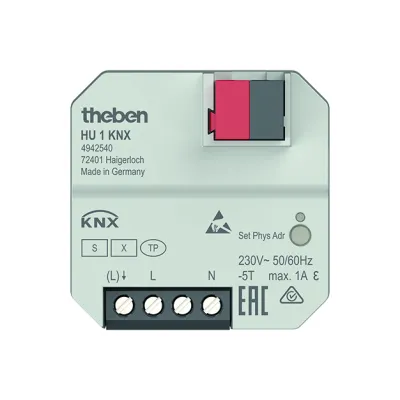 Theben Heizungsaktor HU 1 KNX 4942540 | 1-fach UP | KNX Data Secure | 230V AC | 2 Binäreingänge | Ventilschutz