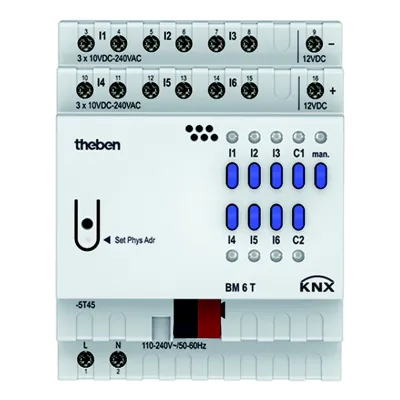 Theben BM 6 T KNX 4940230 | KNX Binäreingang 6-fach | REG 4TE | Multispannung 8-250V AC/DC | LED-Anzeige | IP20