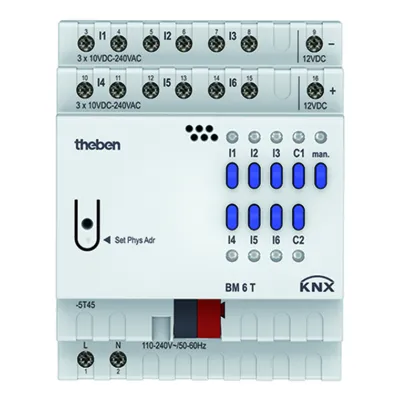 Theben BM 6 T KNX 4940230 | KNX Binäreingang 6-fach | REG 4TE | Multispannung 8-250V AC/DC | LED-Anzeige | IP20
