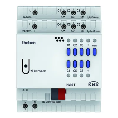 Theben Heizungsaktor HM 6 T KNX 4940240 | 6-fach | 6 Triac-Ausgänge | 24–250V AC | Ventilschutz | Handbetrieb
