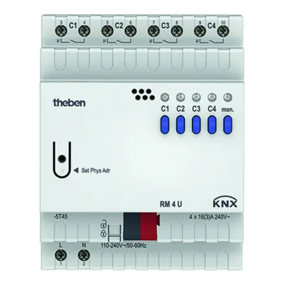 Theben Schaltaktor RM 4 U KNX 4940223 | 4-fach REG 16A 2000W | LED-Anzeige | Handschaltung | IP20