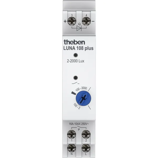 Theben Dämmerungsschalter LUNA 108 plus AL 1080910 | DIN-Schiene | externer Sensor | 230V | 2–2000lx | IP20/IP55