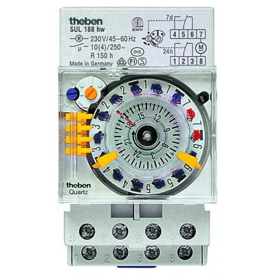 Theben Zeitschaltuhr SUL 188 HW | analog | 1 Kanal | DIN-Schiene | 230V | Tages-/Wochenprogramm | 10A
