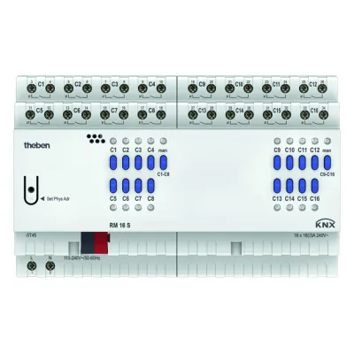 Theben Schaltaktor RM 16 S KNX 4940225 | 16-fach | 16 Ausgänge | 3A | 3680W | LED | Handbedienung | IP20