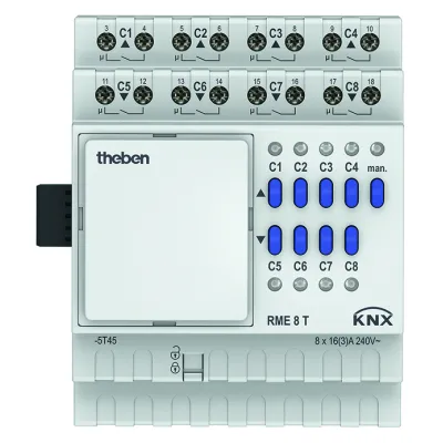 Theben Schaltaktor/Jalousieaktor RME 8 T KNX 4930205 | 4/8-fach | 16A | REG | LED-Anzeige | Handbedienung | IP20 | 4TE