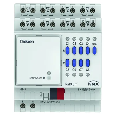 Theben KNX Schaltaktor/Jalousieaktor RMG 8 T | 8-fach | 4-fach Jalousie | 16A | REG 4TE | LED | IP20