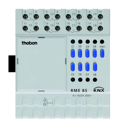 Theben Schaltaktor RME 8 S KNX 4930225 | 8-fach KNX Aktor Erweiterungsmodul | REG 4TE | 16A | LED | IP20