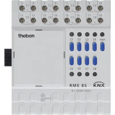 Theben Schaltaktor RME 8 S KNX 4930225 | 8-fach KNX Aktor Erweiterungsmodul | REG 4TE | 16A | LED | IP20