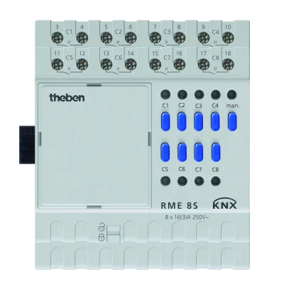 Theben Schaltaktor RME 8 S KNX 4930225 | 8-fach KNX Aktor Erweiterungsmodul | REG 4TE | 16A | LED | IP20