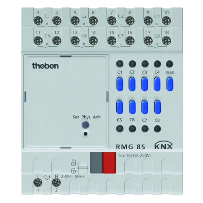 Theben Schaltaktor RMG 8 S KNX 4930220 | 8-fach Relais | KNX REG 4TE | 16A | erweiterbar | IP20 | Hutschiene