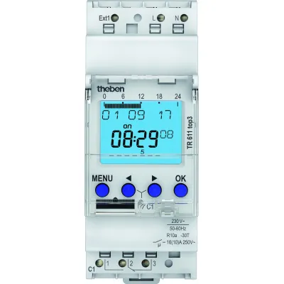 Theben Digitale Zeitschaltuhr TR 611 top3 | 1 Kanal | Wochenprogramm | DIN-Schiene | 230V | Bluetooth | 16A