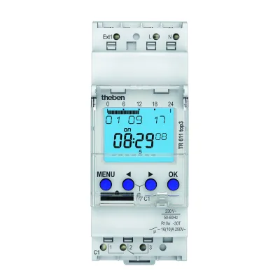 Theben Digitale Zeitschaltuhr TR 611 top3 | 1 Kanal | Wochenprogramm | DIN-Schiene | 230V | Bluetooth | 16A