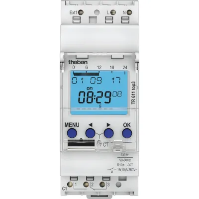 Theben Digitale Zeitschaltuhr TR 611 top3 | 1 Kanal | Wochenprogramm | DIN-Schiene | 230V | Bluetooth | 16A