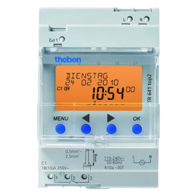 Theben TR 641 top2 | Digitale Zeitschaltuhr | 1-Kanal | Jahresprogramm | DIN-Schiene | 16A | Weiß