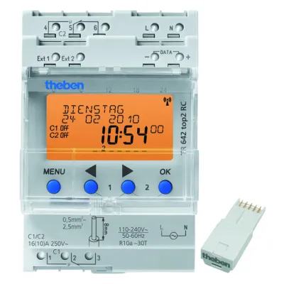 Theben TR 642 top2 RC Zeitschaltuhr 2-Kanal | Jahres-/Astroprogramm | DCF77/GPS | DIN-Schiene | 16A | IP20