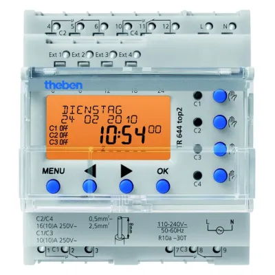 Theben TR 644 top2 Zeitschaltuhr | 4-Kanal | Jahres- und Astroprogramm | DIN-Schiene | 110-240V | 16A