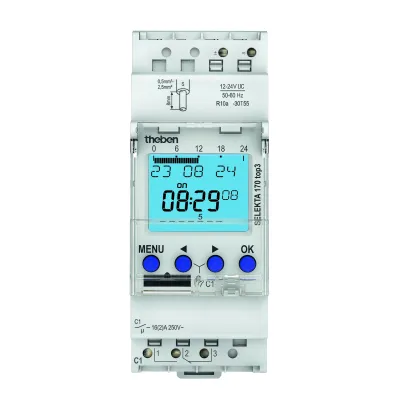 THEBEN Zeitschaltuhr SELEKTA 170 top3 87660 | 12–24V AC/DC | 1 Kanal | Astro- & Wochenprogramm | DIN-Schiene | IP20