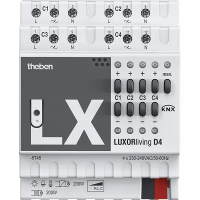 Theben Universal-Dimmaktor LUXORliving D4 4800475 | 4-fach | 4x200W | KNX | LED/Halogen | REG | dimmbar | IP20