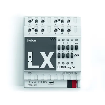 Theben Universal-Dimmaktor LUXORliving D4 4800475 | 4-fach | 4x200W | KNX | LED/Halogen | REG | dimmbar | IP20