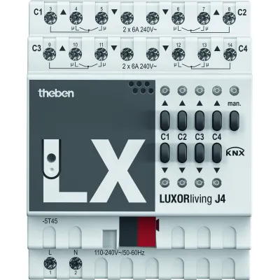 Theben Jalousieaktor LUXORliving J4 4800450 | 4-fach REG | Smart Home KNX | 4 Kanäle | LED-Anzeige | IP20