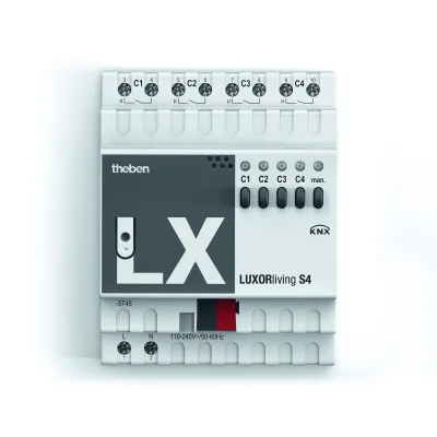 Theben Schaltaktor LUXORliving S4 4800420 | 4 Kanäle | KNX REG | 16A | 2000W | LED-Anzeige | Vor-Ort-Bedienung | IP20