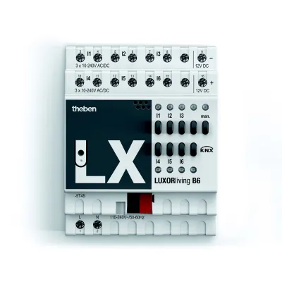 Theben LUXORliving B6 Binäreingang 6-fach 4800430 | KNX | REG 4TE | Universal-Eingänge | LED | IP20