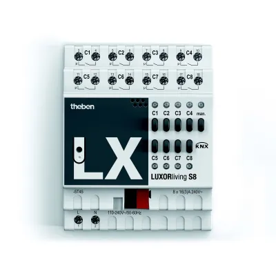 Theben LUXORliving S8 Schaltaktor 8-Kanal | REG KNX Smart Home | 16A 2000W | LED-Anzeige | Handbedienung | IP20