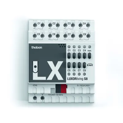 Theben LUXORliving S8 Schaltaktor 8-Kanal | REG KNX Smart Home | 16A 2000W | LED-Anzeige | Handbedienung | IP20
