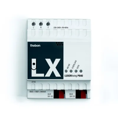 Theben Spannungsversorgung LUXORliving P640 | 4800990 | KNX System | 640 mA | 30 V DC | REG | LED-Anzeige | 4 TE
