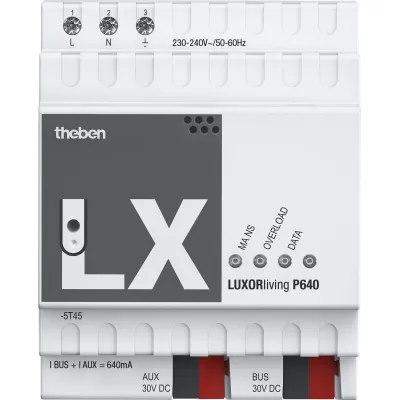 Theben Spannungsversorgung LUXORliving P640 | 4800990 | KNX System | 640 mA | 30 V DC | REG | LED-Anzeige | 4 TE