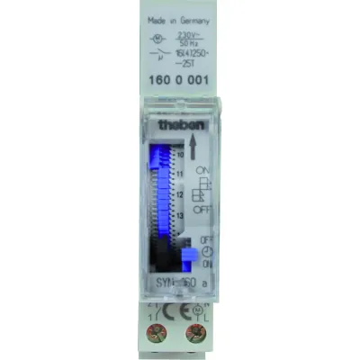 Theben SYN 160a Zeitschaltuhr analog | 1-Kanal | 230V | DIN-Schiene | 24h | 15 Min | potenzialfrei | 1TE