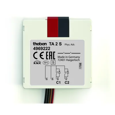 Theben Tasterschnittstelle TA 2 S KNX 4969222 | 2-fach Binäreingang | Unterputz | KNX | LED-Ansteuerung | IP20